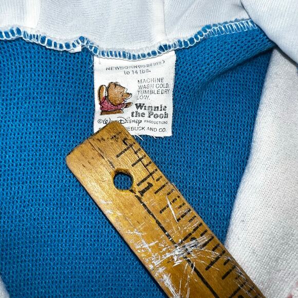 Vintage Disney Winnie the Pooh with balloons bear blue one piece footed hood PJ - Picture 7 of 8